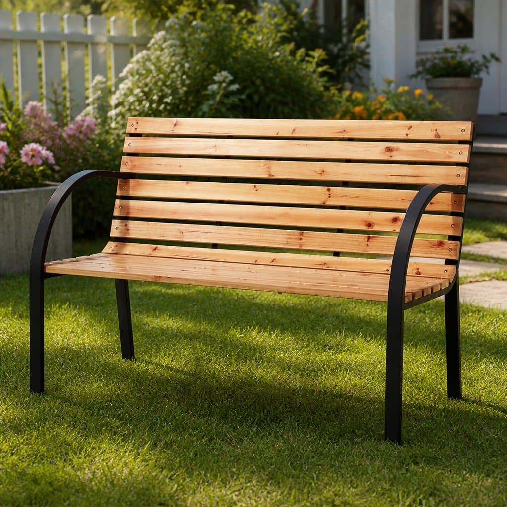 2-Seater Outdoor Garden Bench with Steel Frame