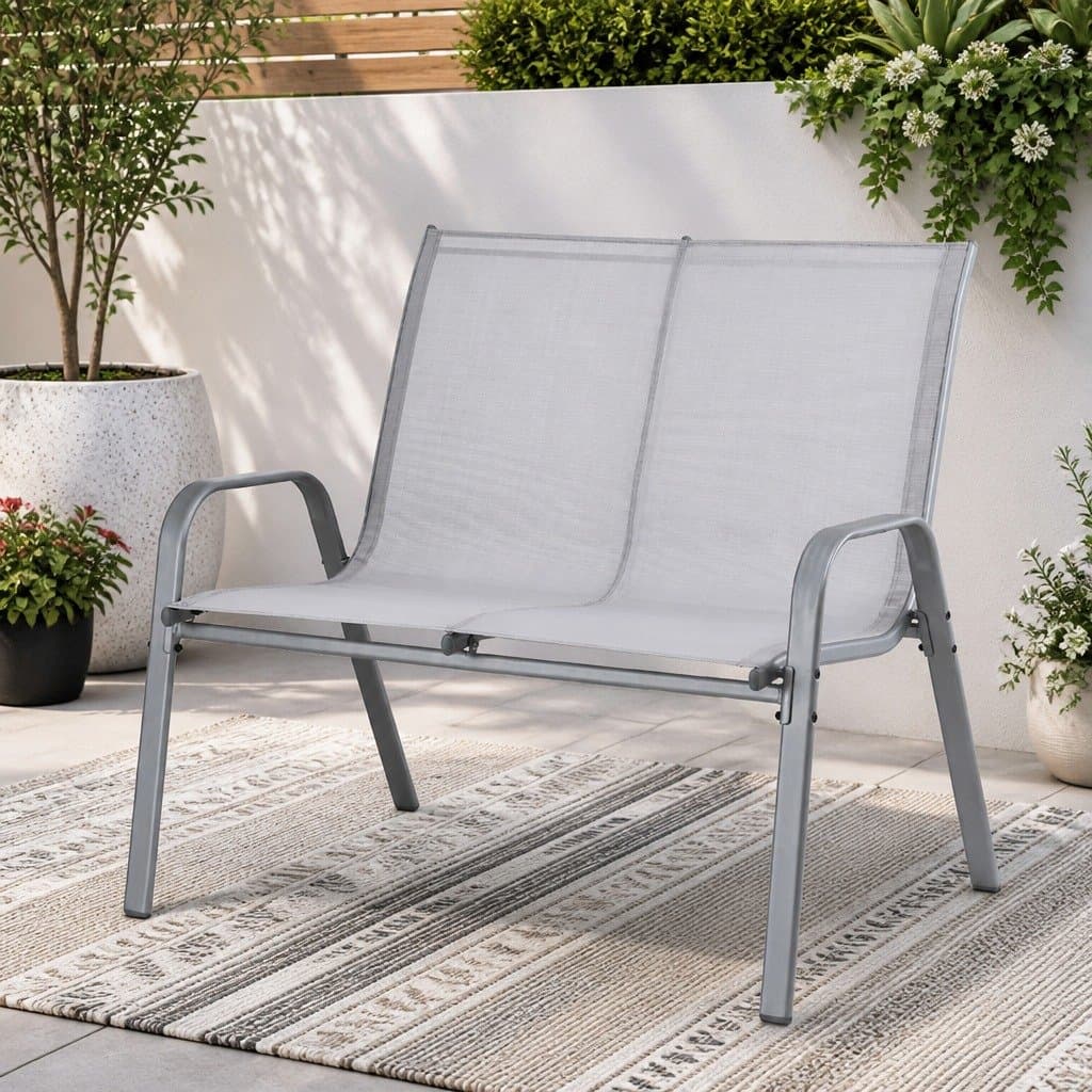 2-Seat Outdoor Bench with Steel Frame and Grey Finish