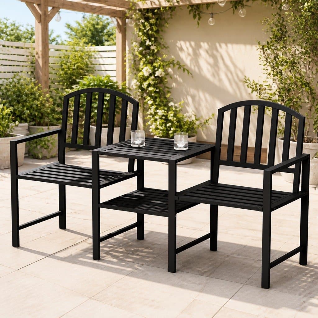 2-Seater Garden Bench with Armchairs and Storage
