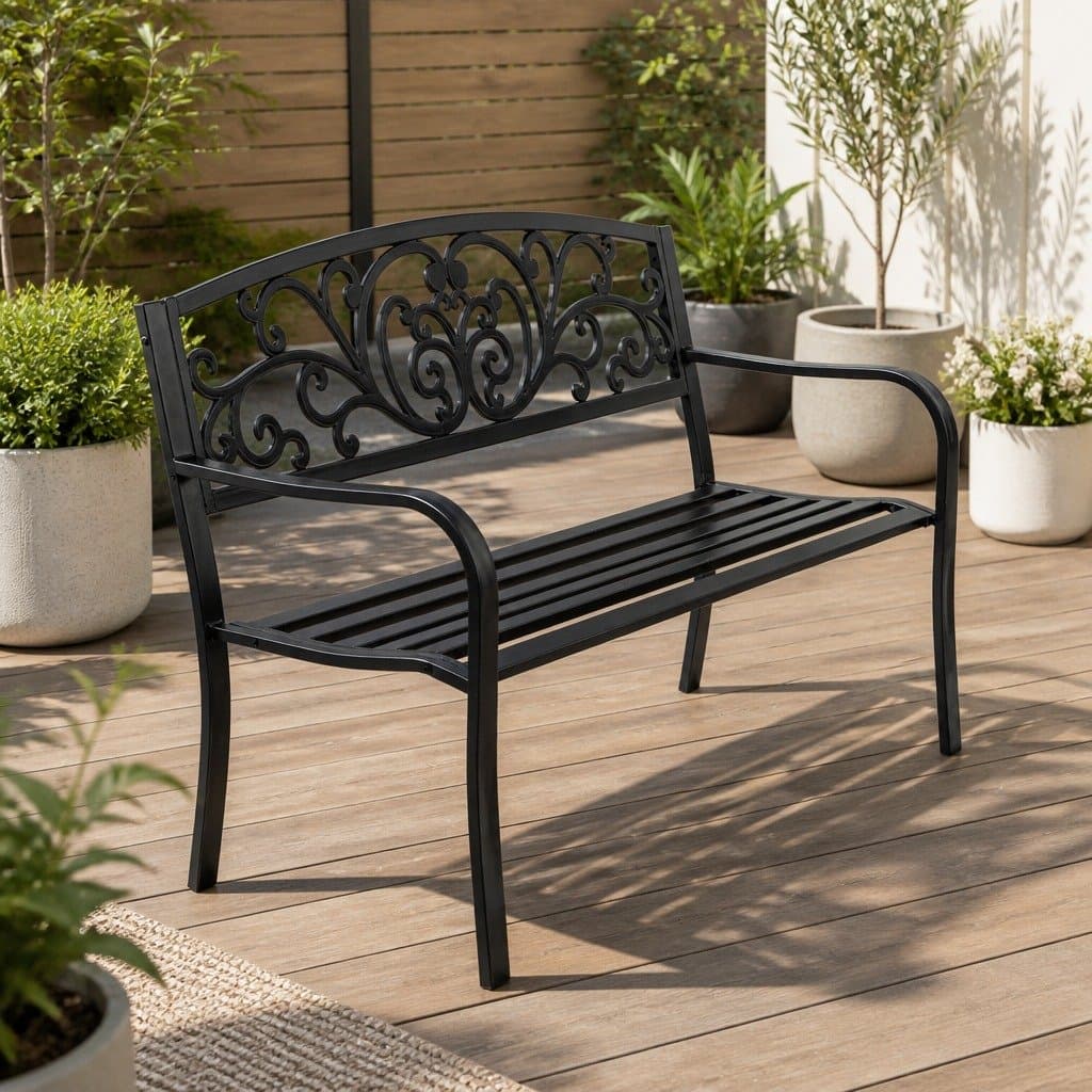 Steel Frame 3 Seater Garden Bench in Black