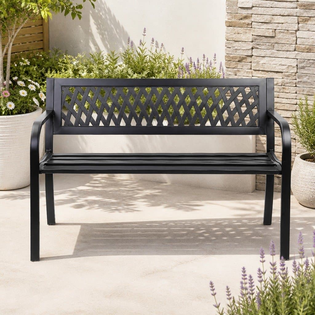 Steel Frame 2-Seater Garden Bench in Black