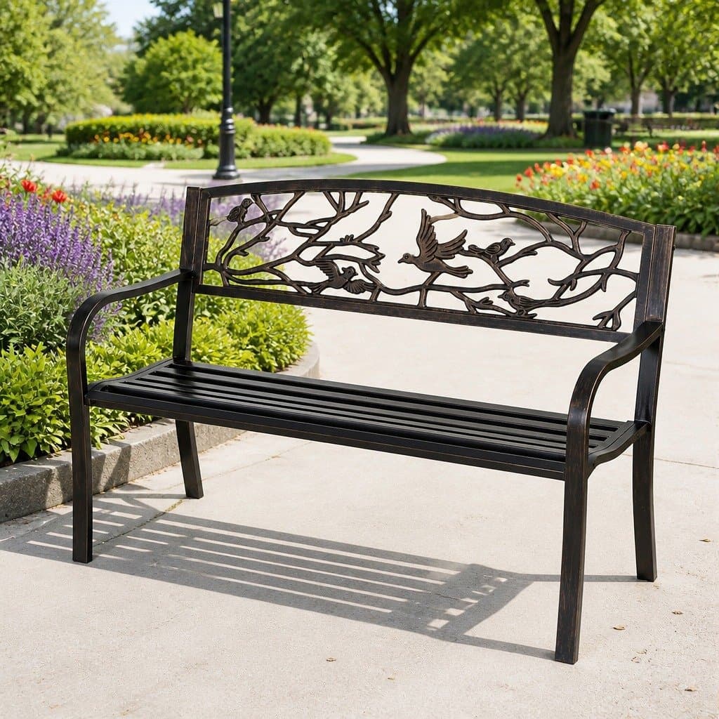 Bronze Steel Frame 3-Seater Garden Bench for Outdoor Use
