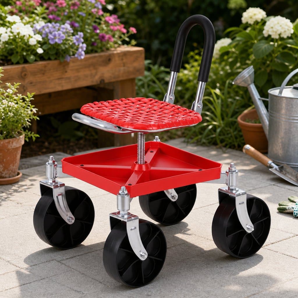 Heavy Duty Adjustable Garden Stool with 360° Swivel Red
