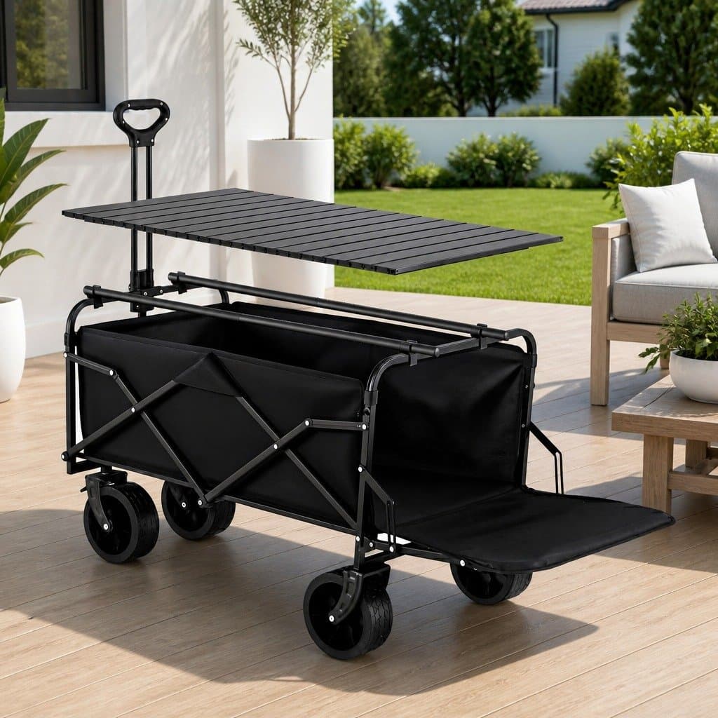 Folding Utility Cart with Tailgate Table 150L Black