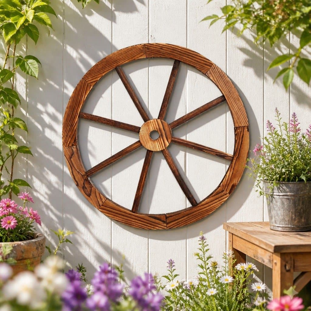 Wooden Wagon Wheel Garden Ornament, 60cm