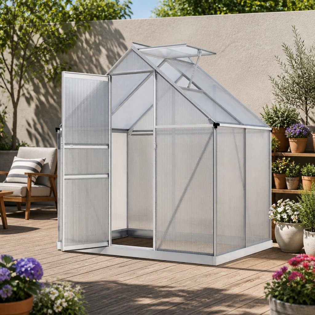 Aluminium Polycarbonate Greenhouse 1.3M x 1.9M x 2.0M