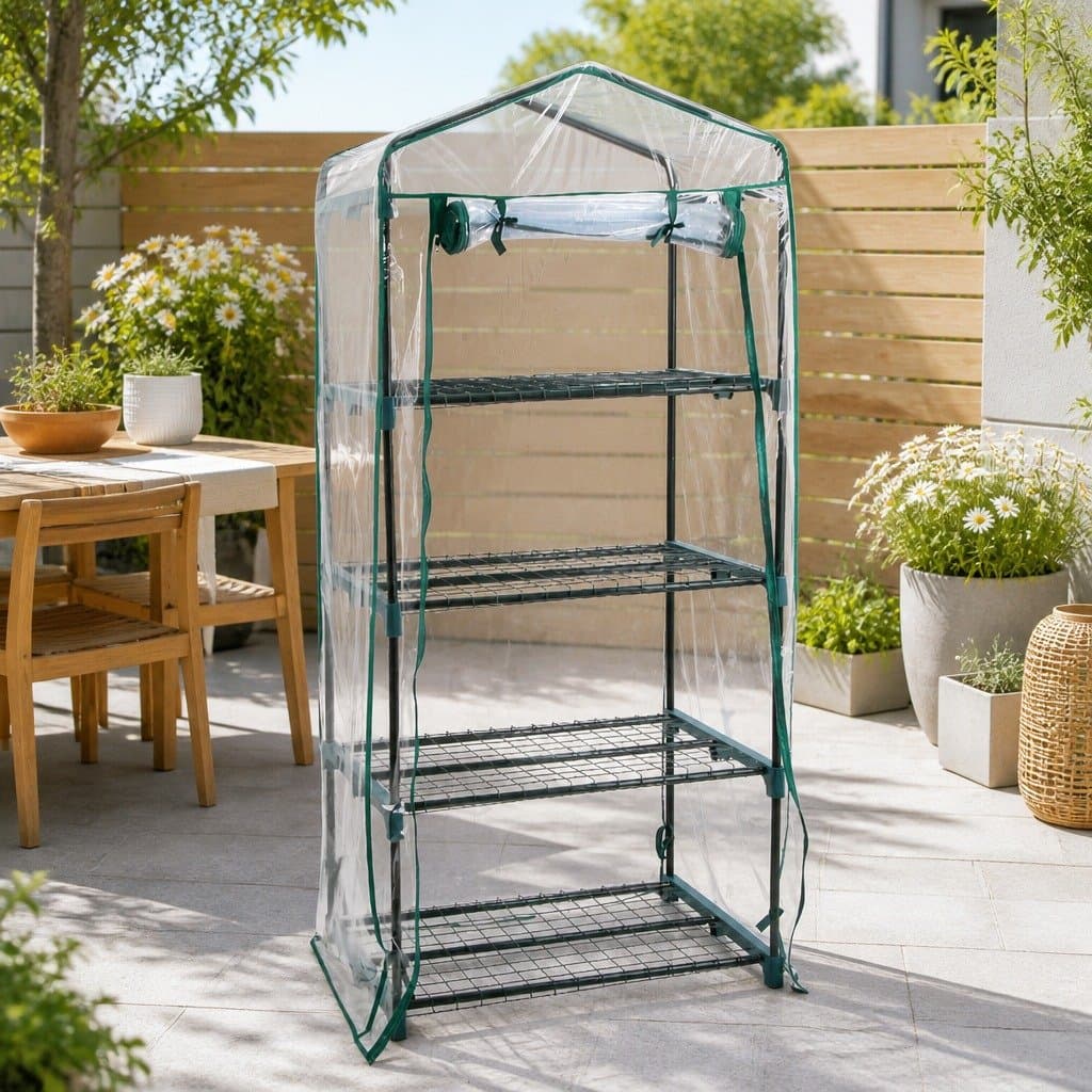 4 Tier Mini Greenhouse with PVC Cover for Garden