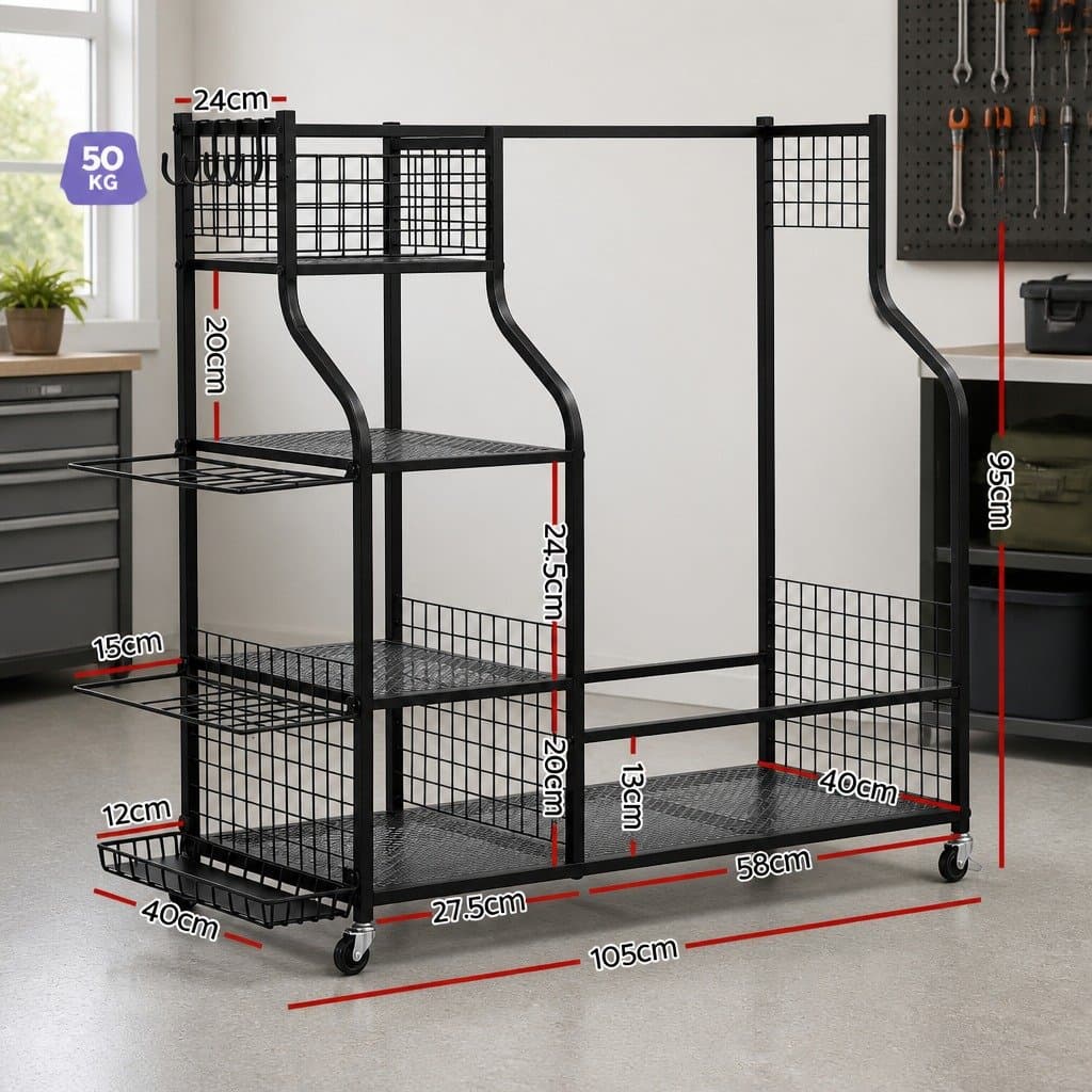 Golf Bag Organizer Rack with Wheels and Shelves