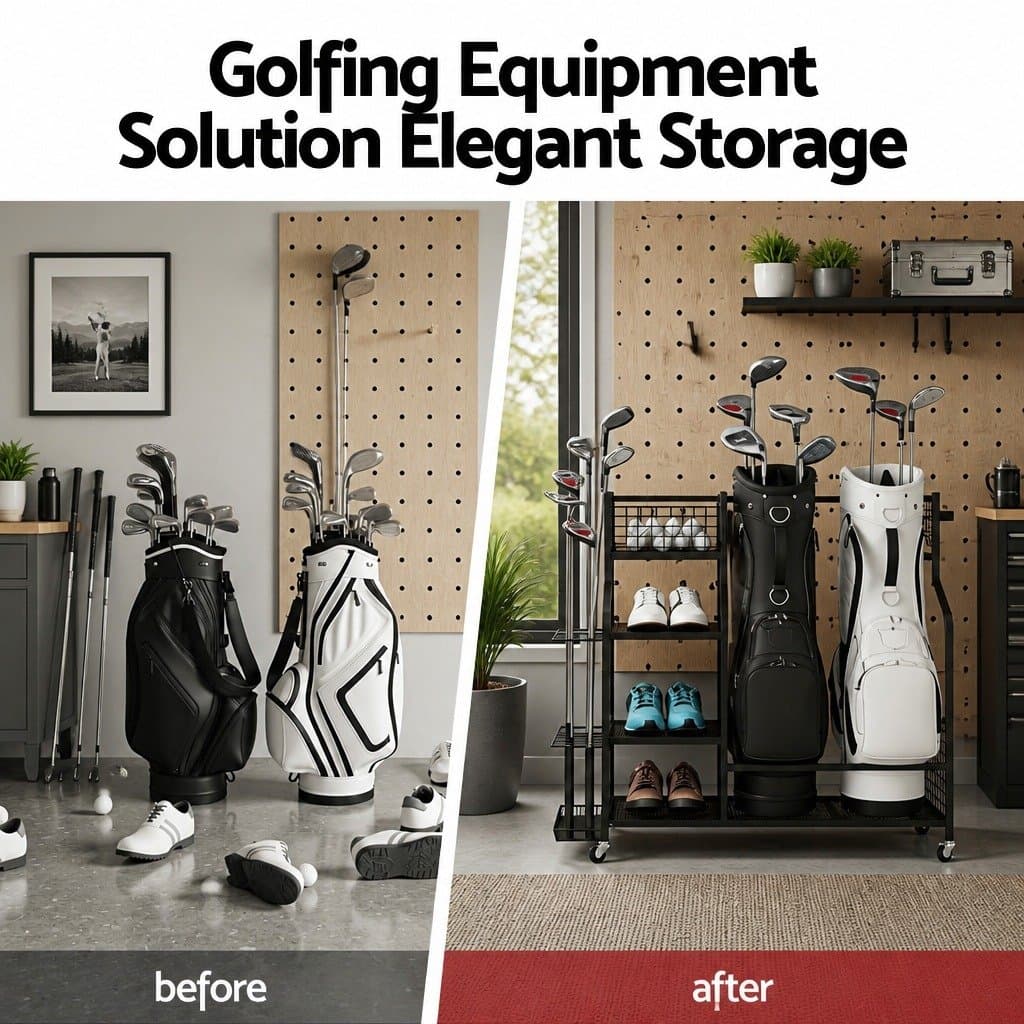 Golf Bag Organizer Rack with Wheels and Shelves