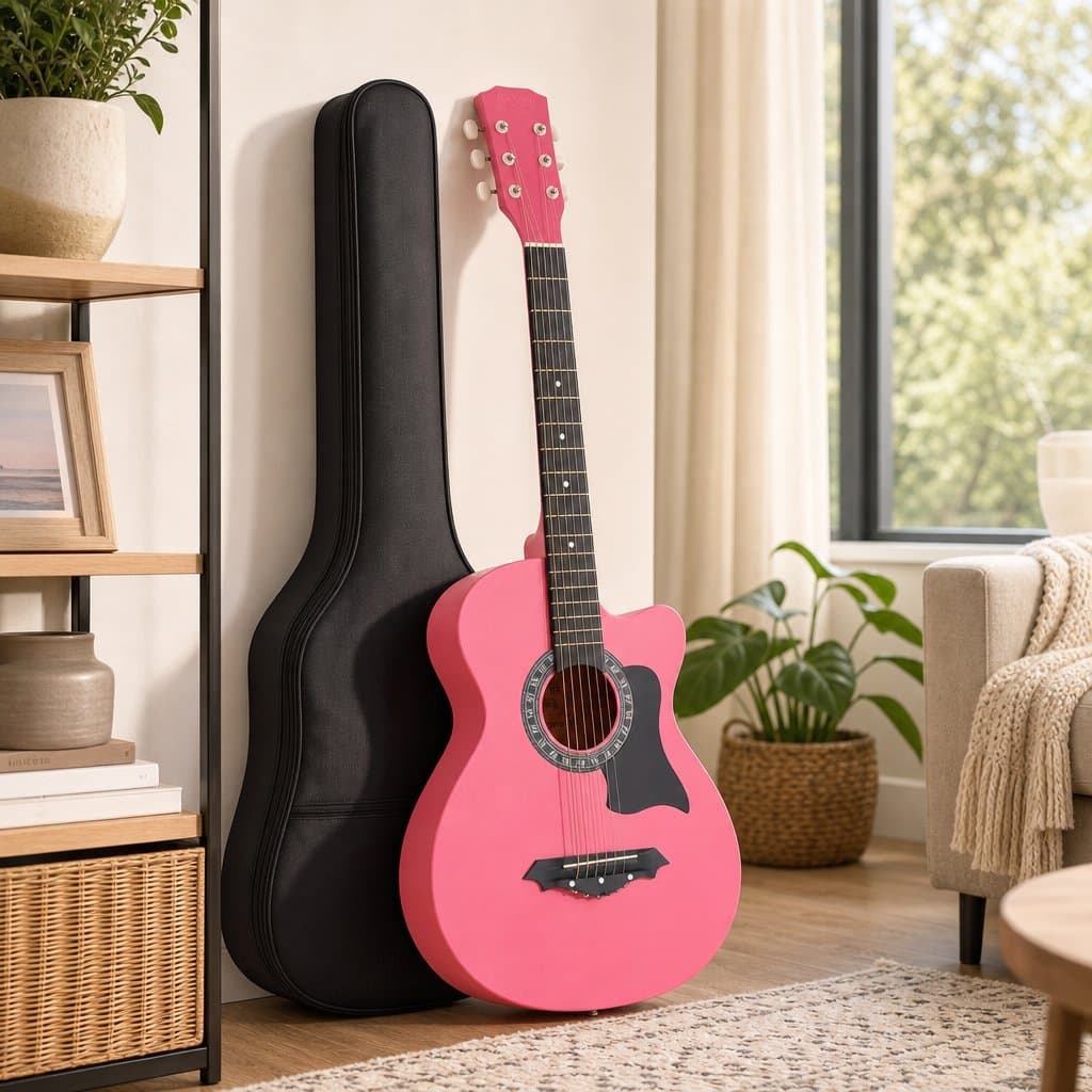 Steel String Acoustic Guitar 38 Inch Right Handed Pink
