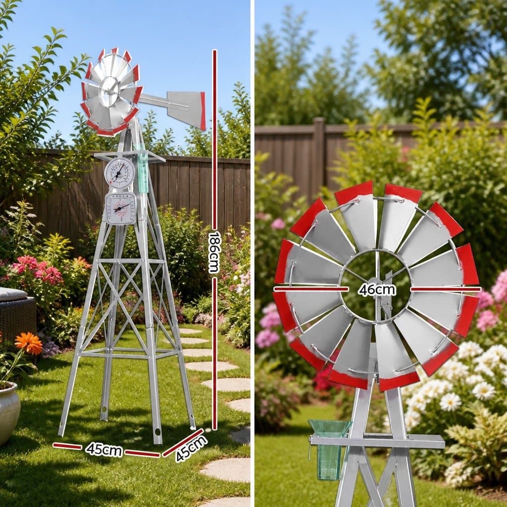 6FT Garden Windmill with Weathervane