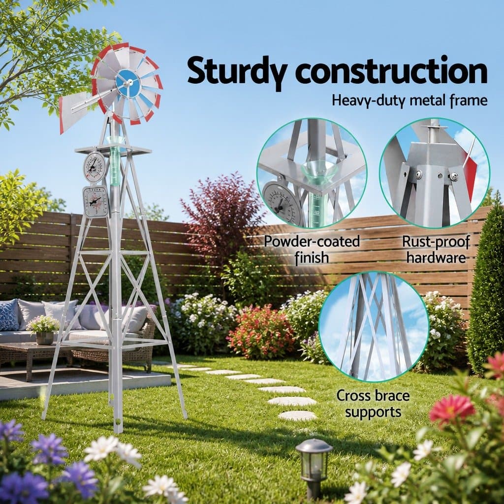 6FT Garden Windmill with Weathervane