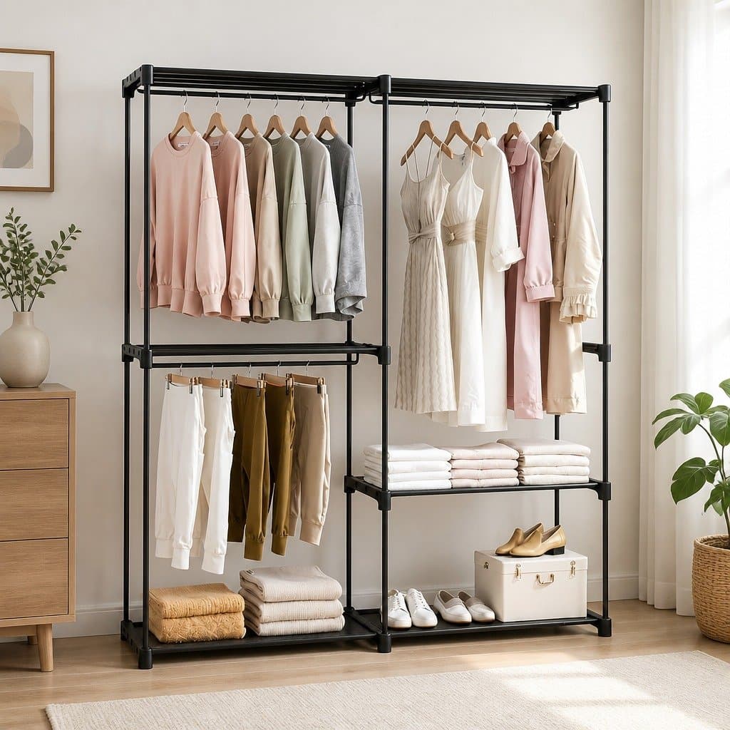 Clothes Rack Wardrobe with 3 Hanging Rods