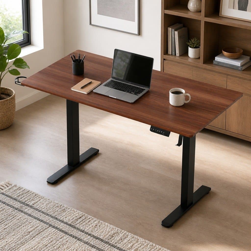 Walnut Electric Standing Desk with Dual Motor Adjustability