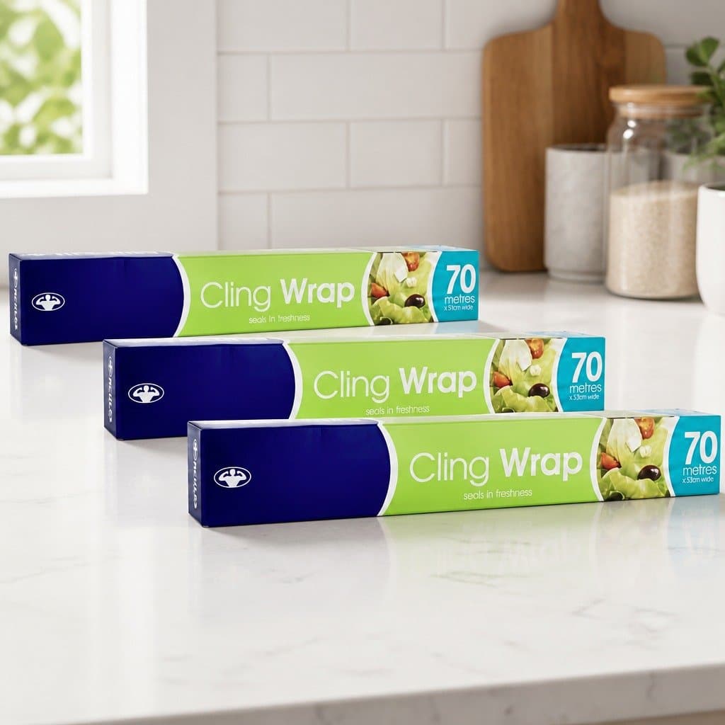 Cling Wrap 70m Food Storage Kitchen Wrap Transparent Film Roll x3 Pack