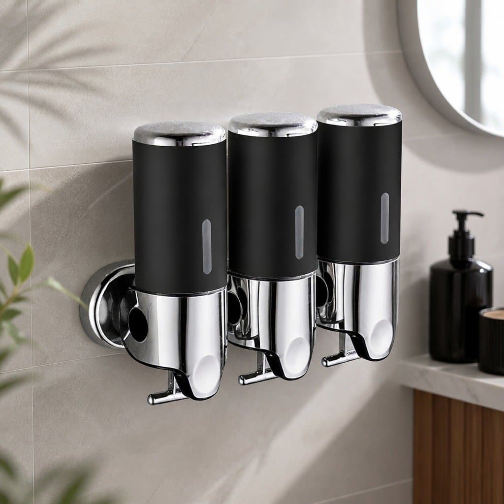 Wall-Mounted Soap Dispenser 3 Bottles Black