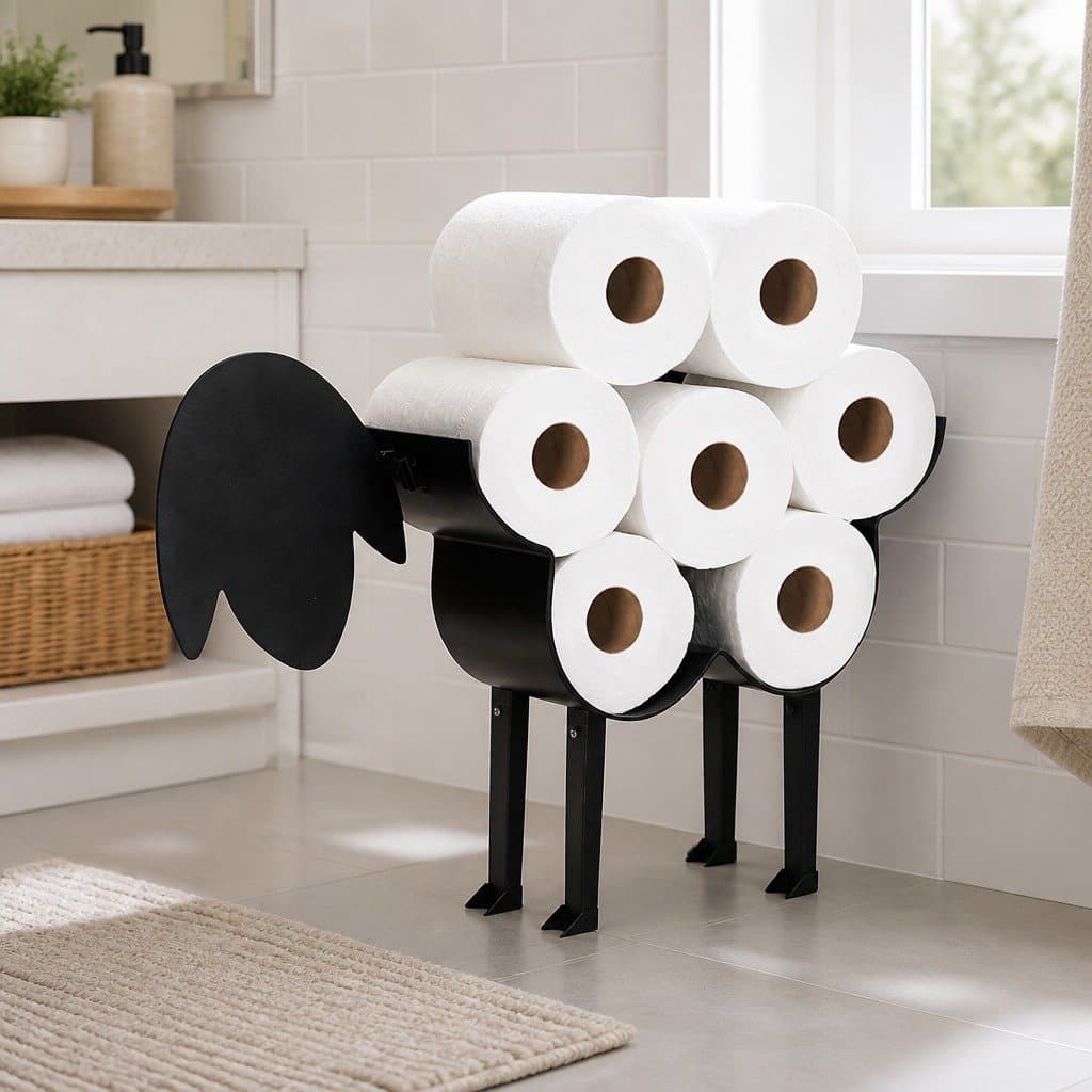 Toilet Paper Holder Stand 7 Roll Storage Sheep Design Wall Mount Bathroom