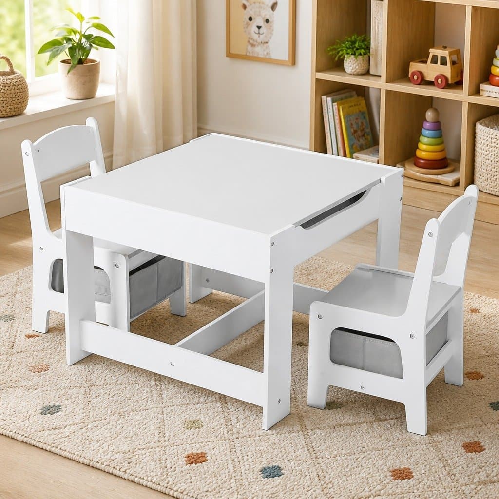 Kids Table and Chairs Set with Flip Top Blackboard