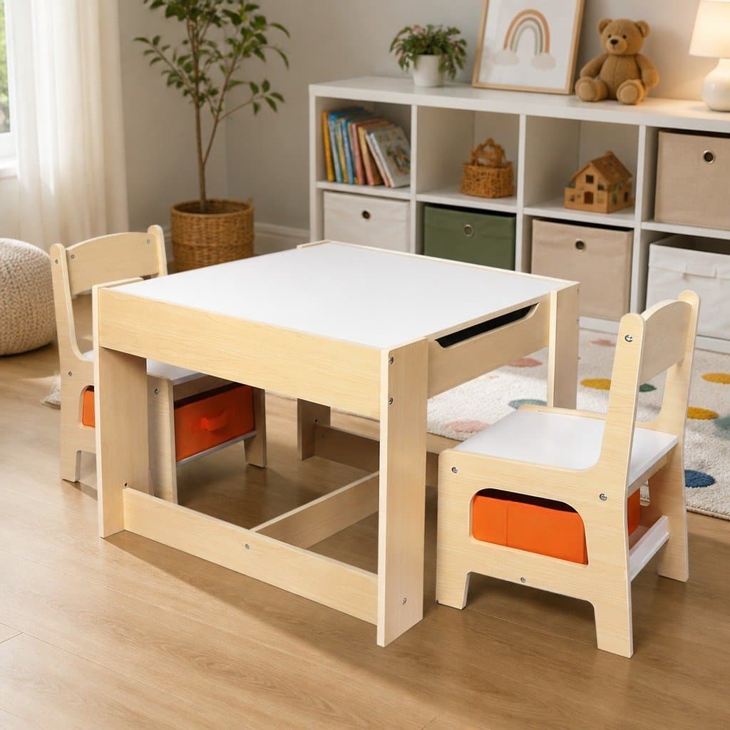 Kids Table and Chair Set with Flip-Top Blackboard