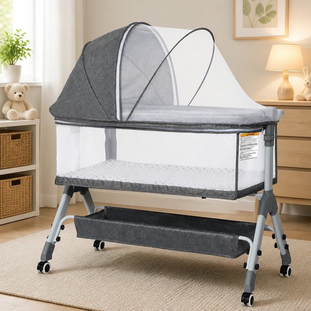 Adjustable Baby Bassinet Cot Bed with Portable Wheels