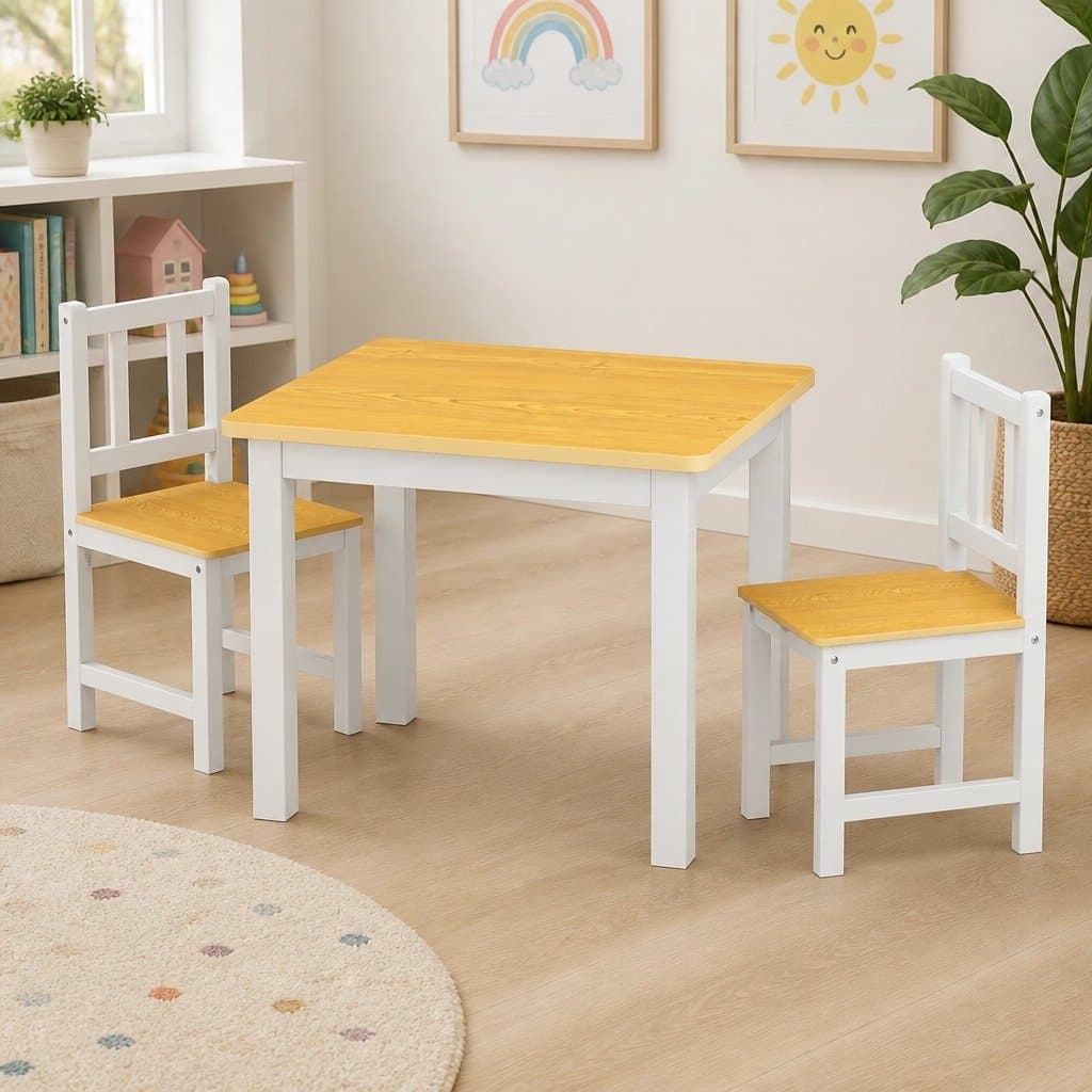 Wooden Kids Table and Chairs Set 3PCS for Creative Play