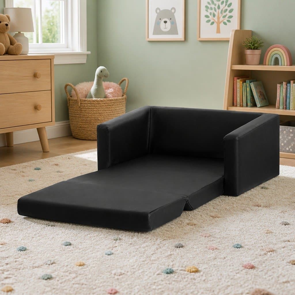 2 Seater Kids Convertible Sofa with Durable Build Black