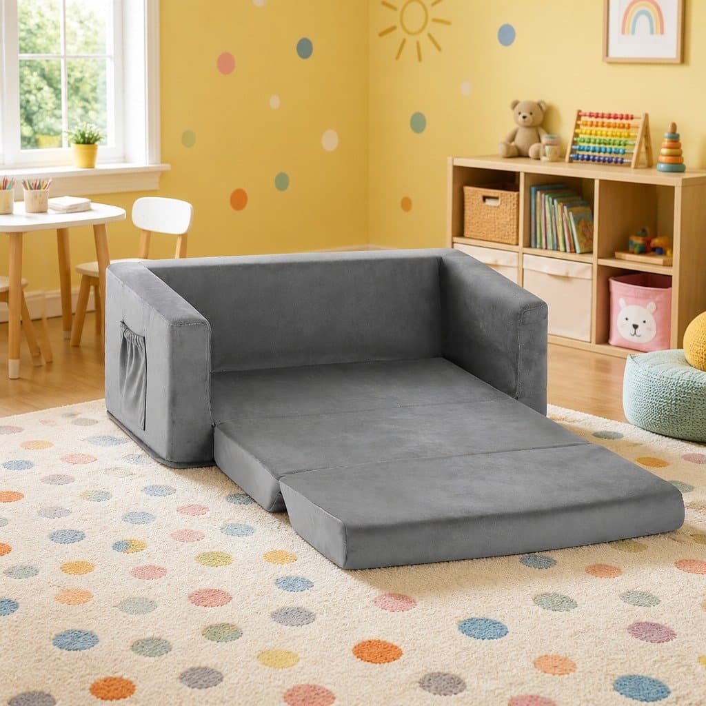 Convertible Kids 2 Seater Sofa Bed in Grey