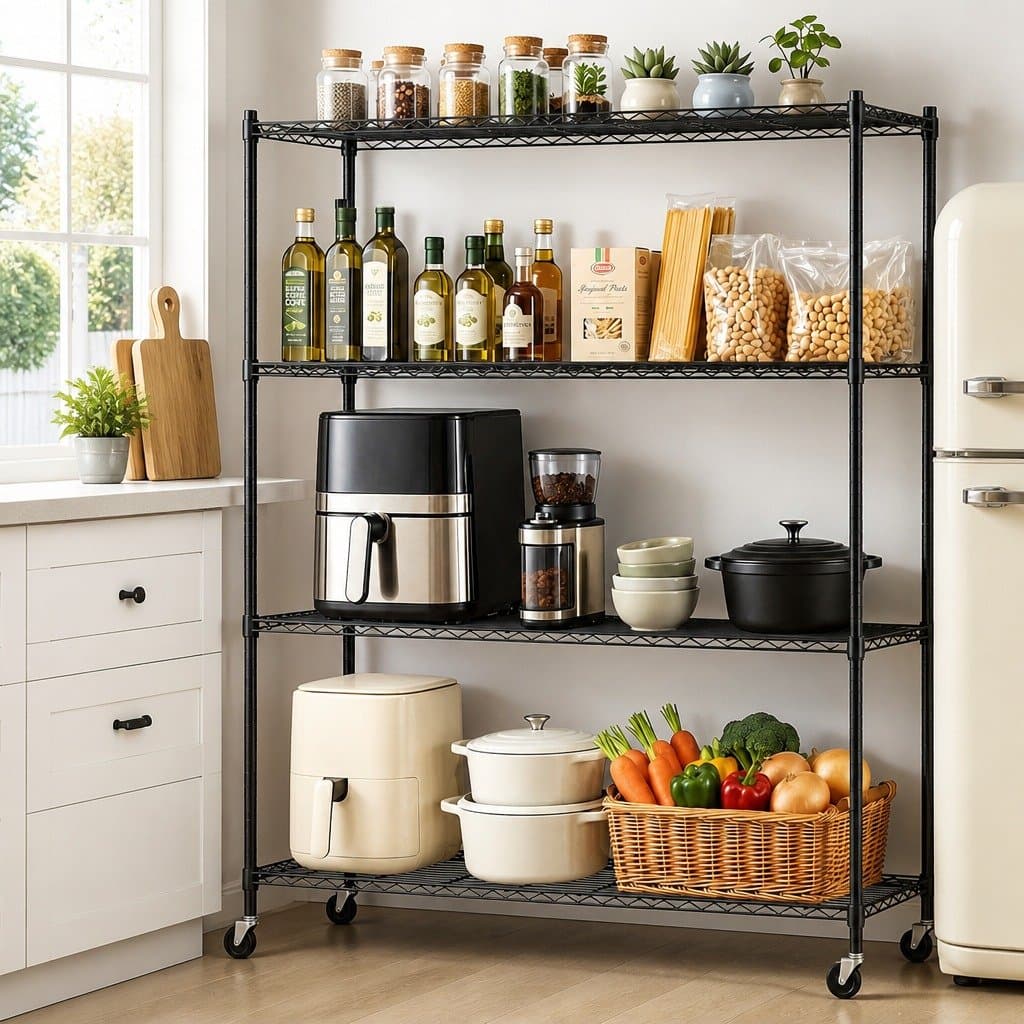 4-Tier Metal Kitchen Rack with Wheels for Easy Mobility
