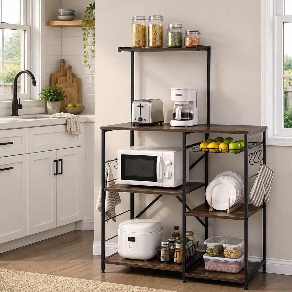 4-Tier Kitchen Storage Rack with Basket & Hooks