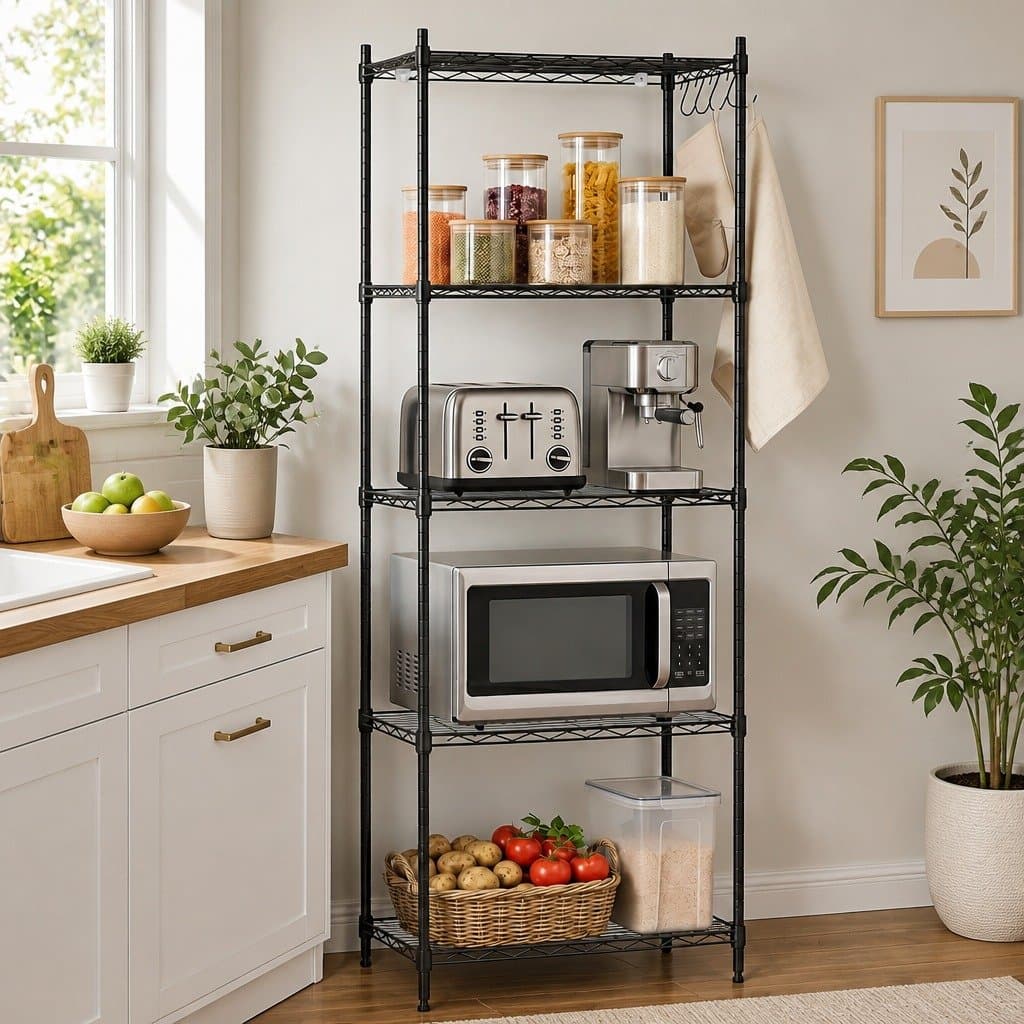 Adjustable 5-Tier Metal Kitchen Shelf Storage Rack