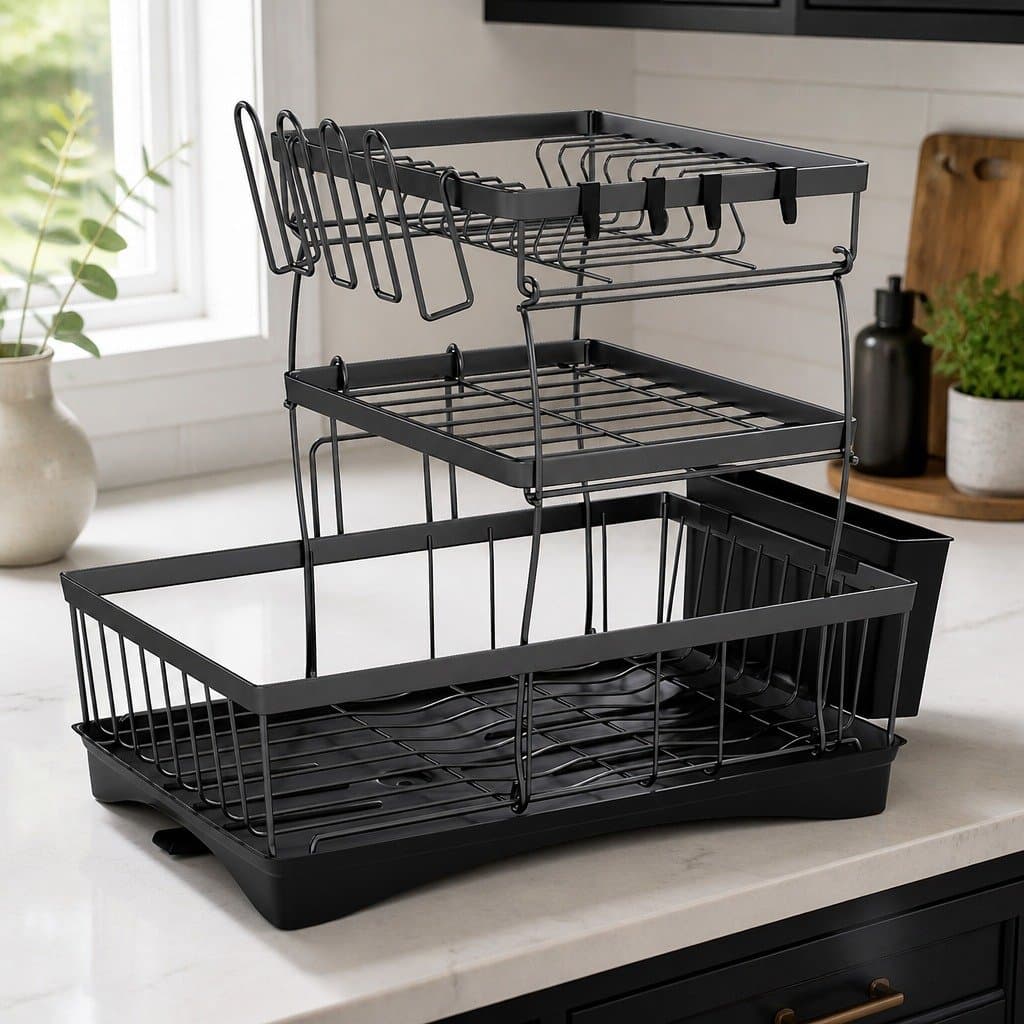 3 Tier Dish Drying Rack with Cutlery and Cup Holders