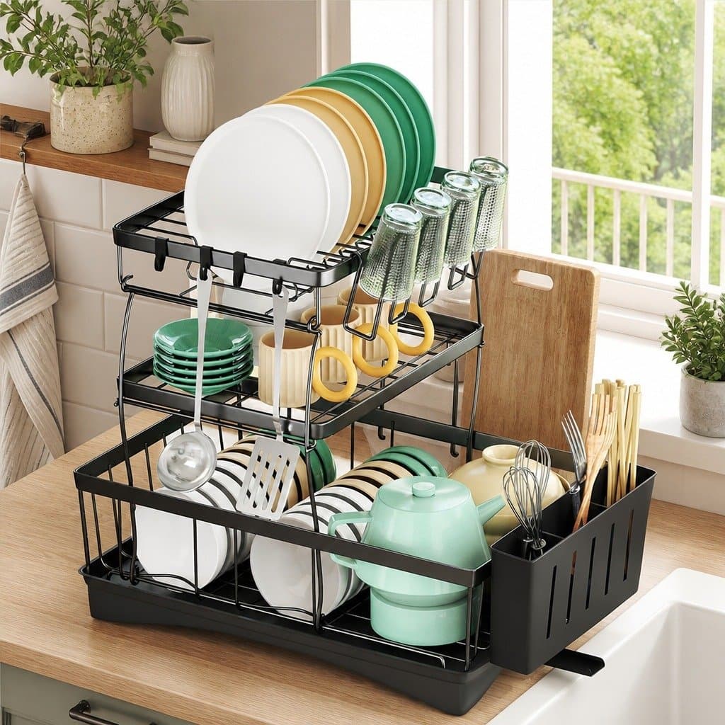 3 Tier Dish Drying Rack with Cutlery and Cup Holders