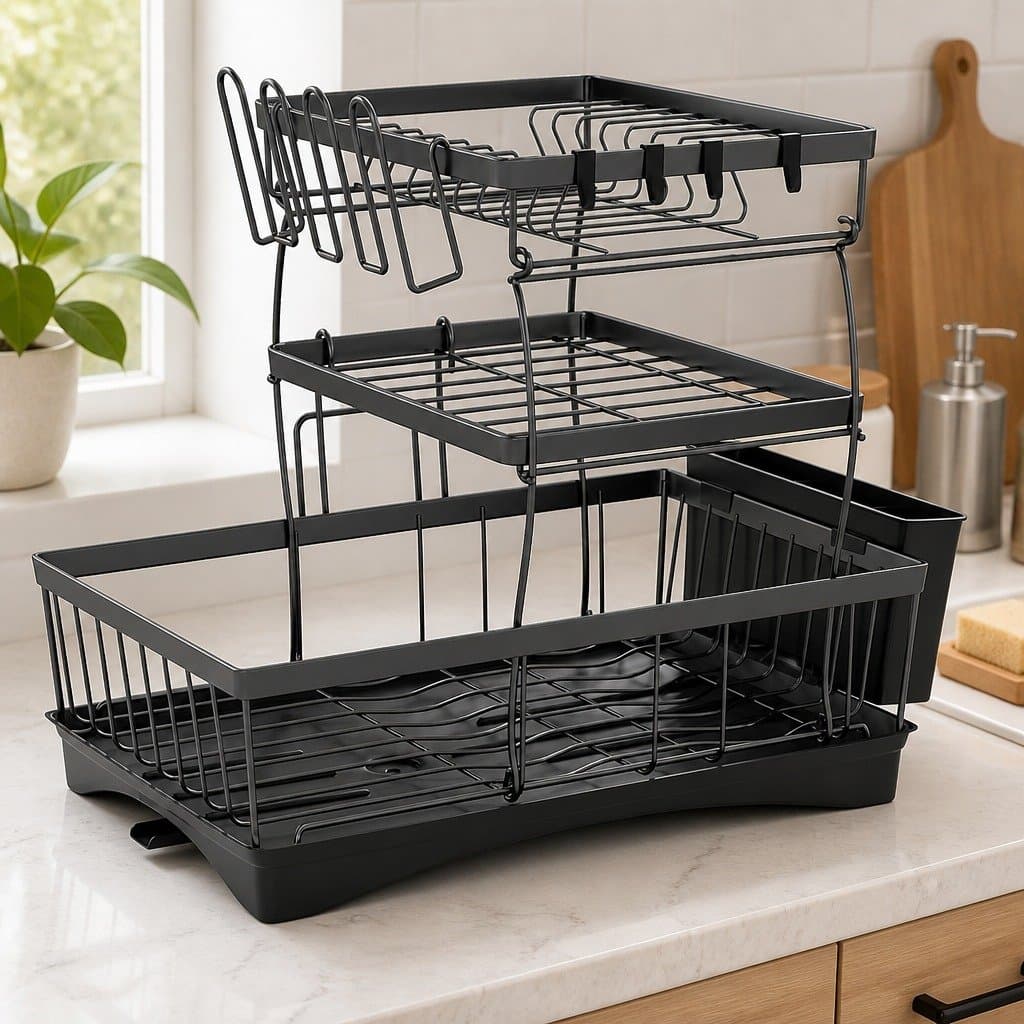 3 Tier Dish Drying Rack with Cutlery and Cup Holders