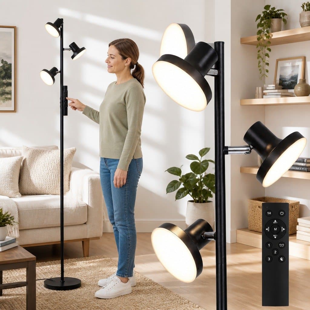 36W 3-Head LED Floor Lamp with Remote Control