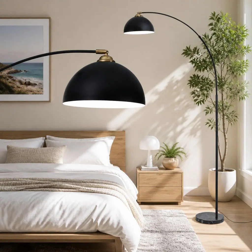 Arched Floor Lamp with Marble Base for Living Rooms