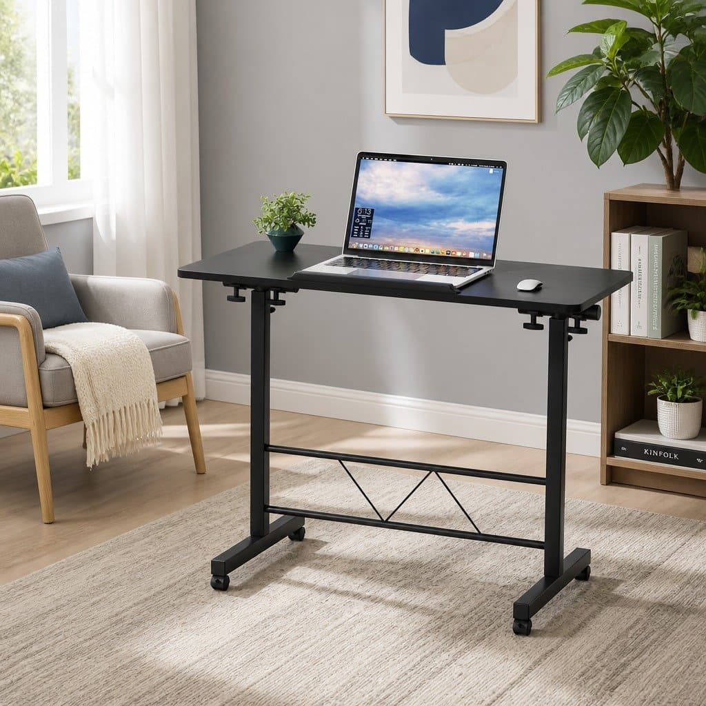 Height Adjustable Mobile Laptop Desk with Tilting Top