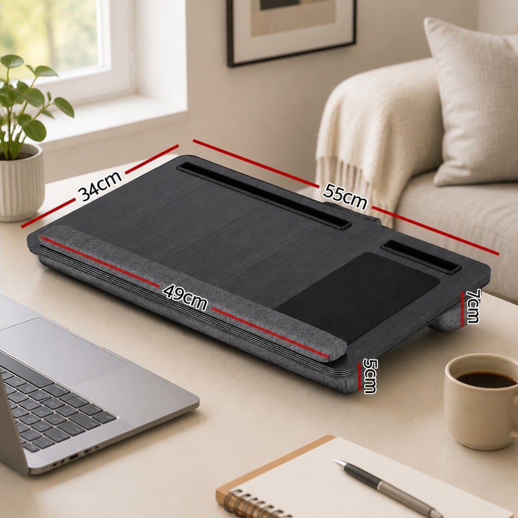 Lap Desk Portable Laptop Stand Wrist Rest Phone Slot Mouse Pad 55CM Black