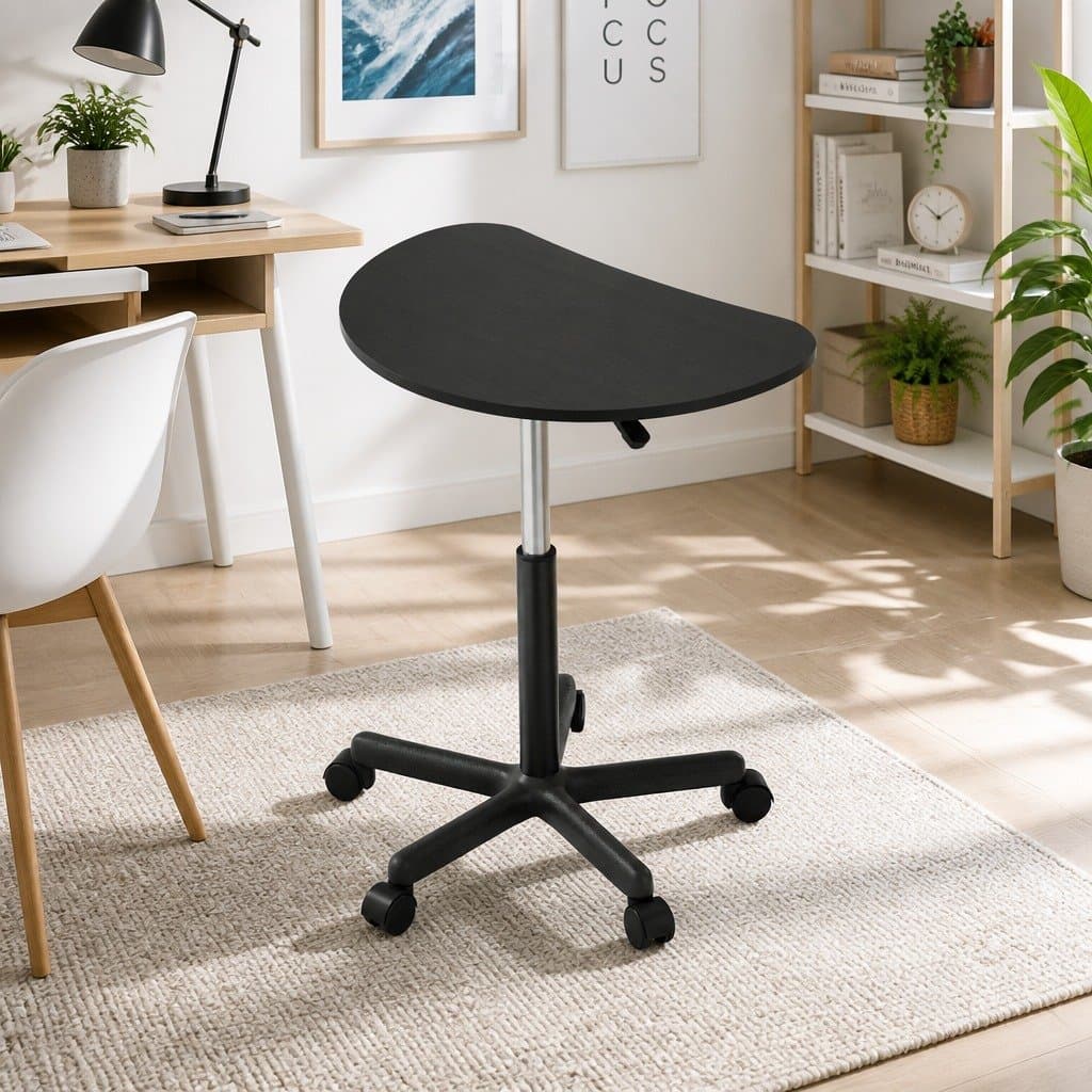 Height Adjustable Portable Laptop Desk with Caster Wheels 60cm Black