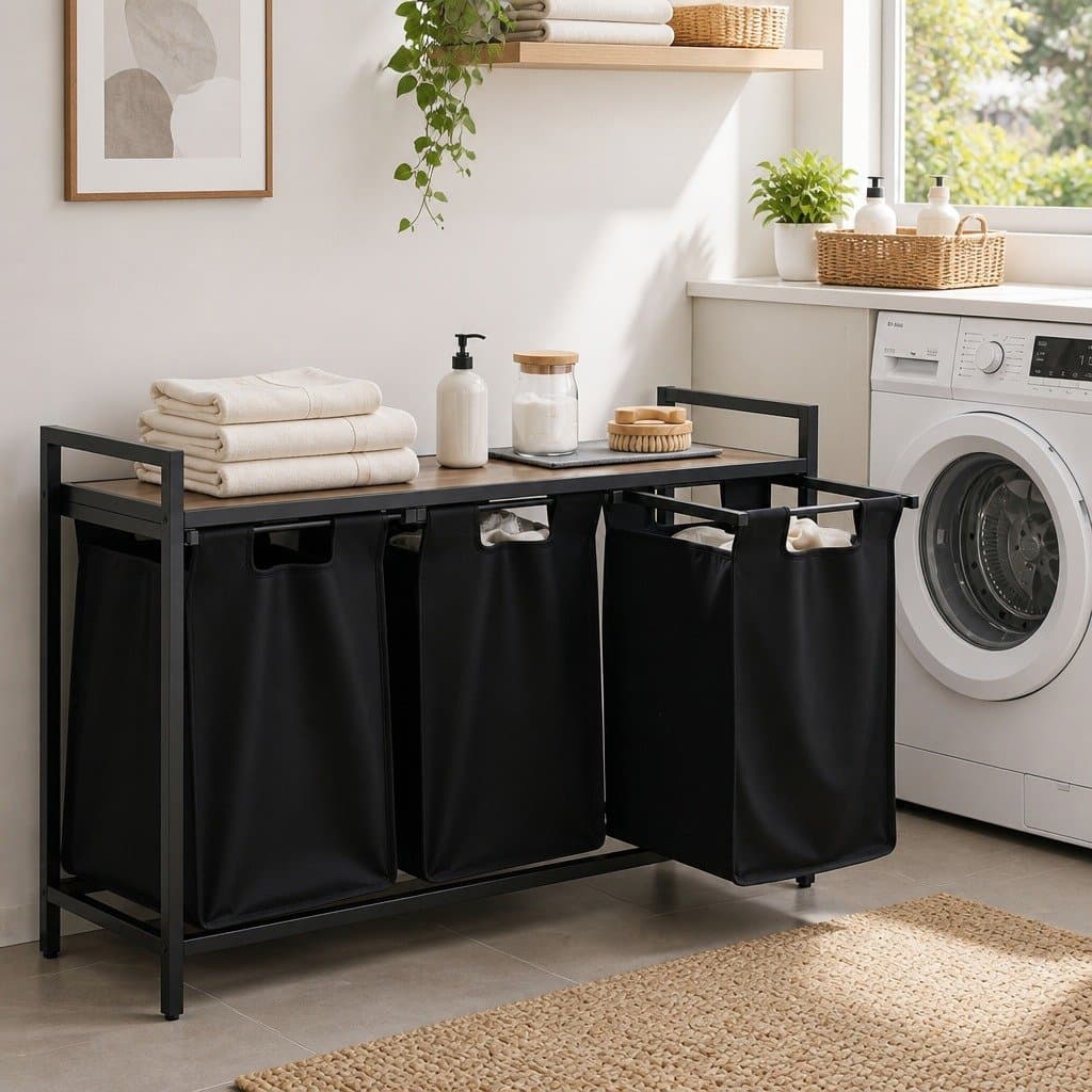 Black Laundry Basket with 3 Durable Pull-out Bags