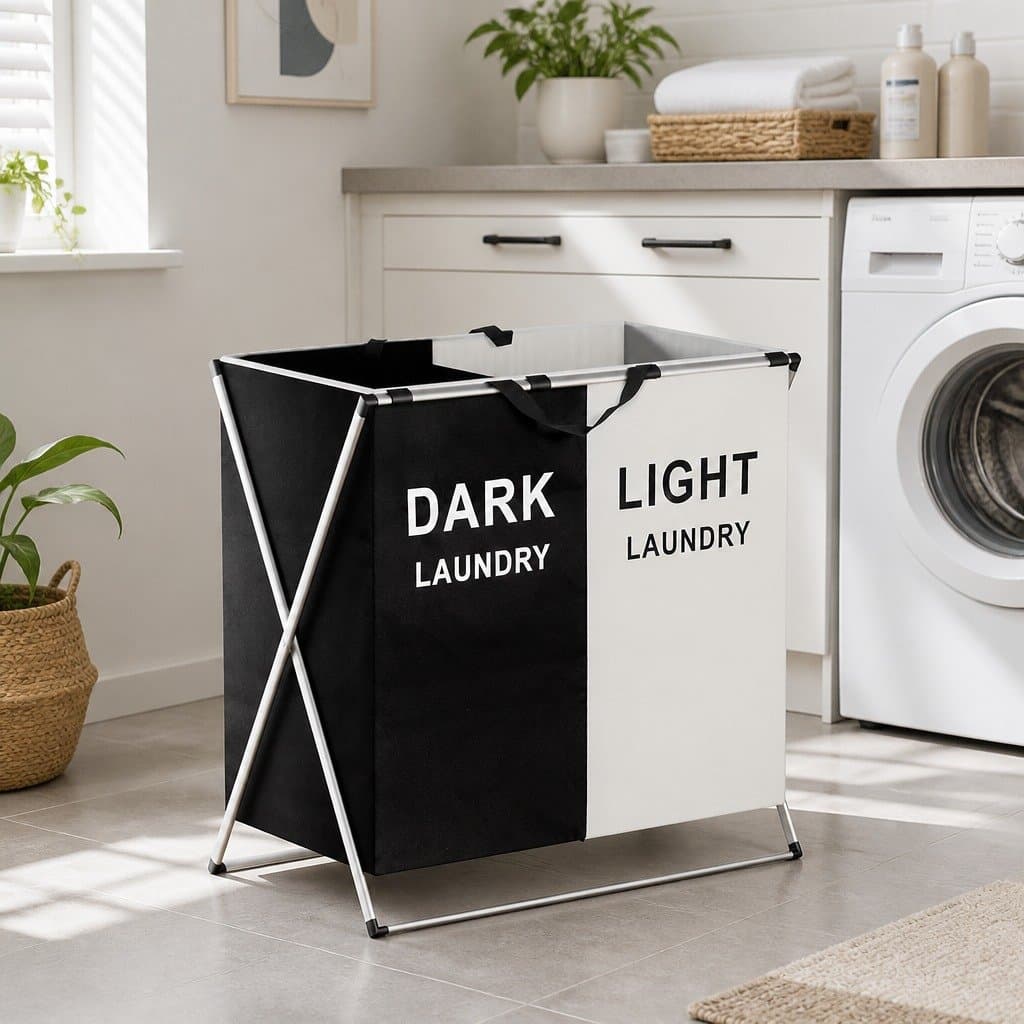 Large Capacity Foldable Laundry Basket with 2 Sections