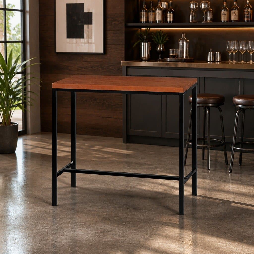 100CM Rectangular Bar Table with Steel Frame in Brown and Black