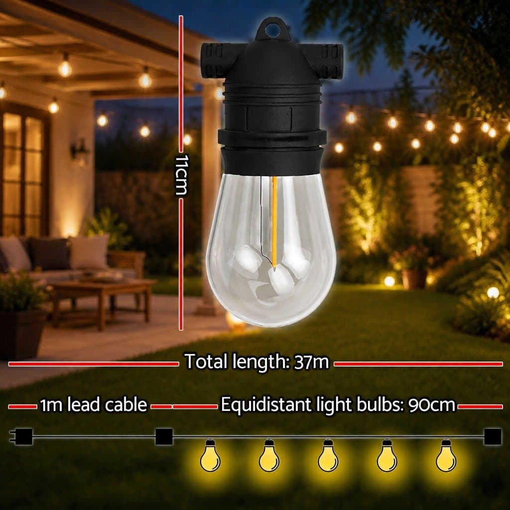 37m Festoon String Lights with 40 Warm White Bulbs