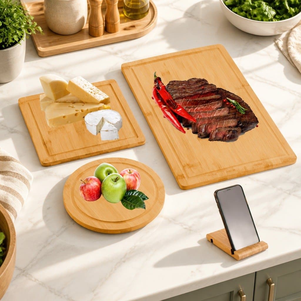 Bamboo Cutting Board Set 3 Pieces with Juice Groove Kitchen Chopping Boards