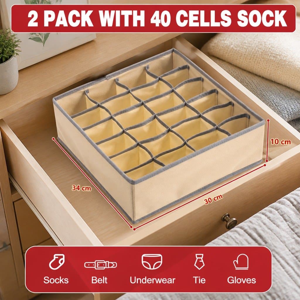 Fabric Drawer Organizer Boxes Set of 2