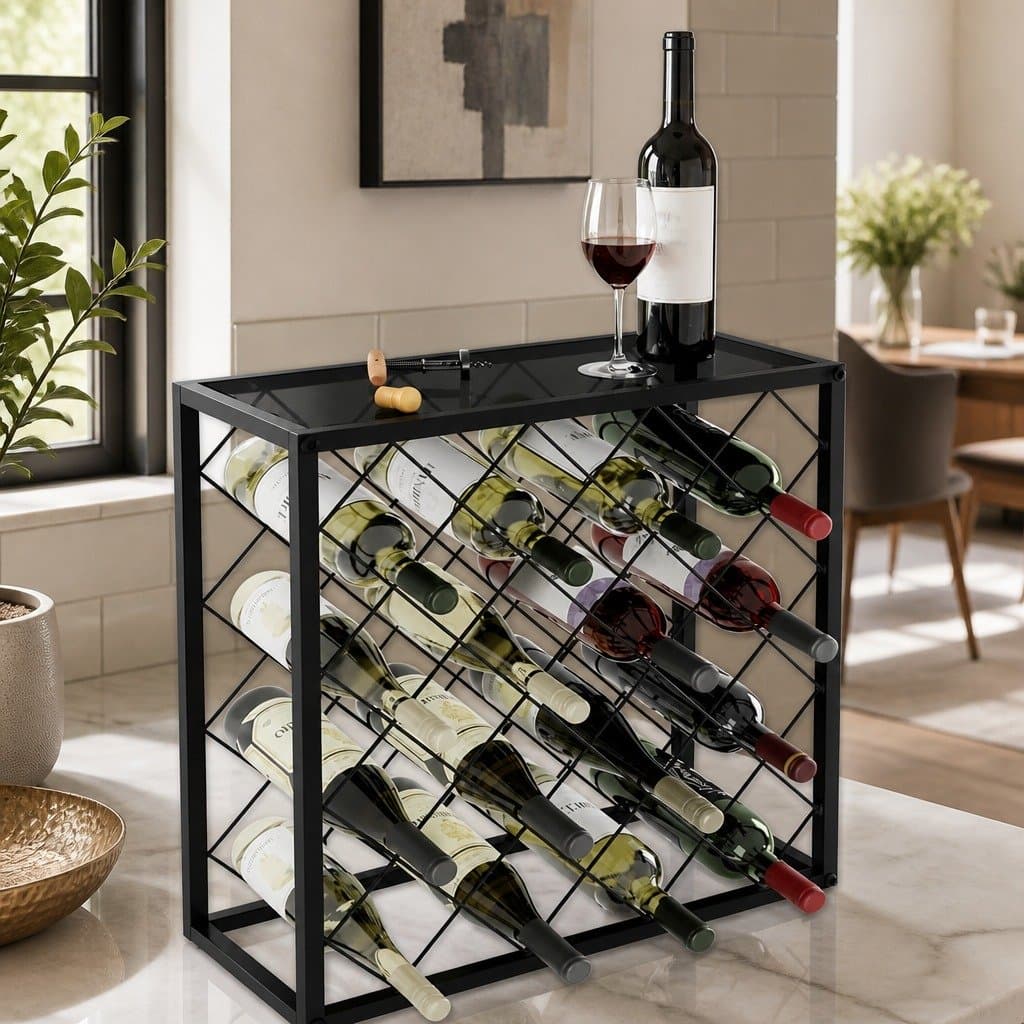Freestanding Metal Wine Rack for 25 Bottles
