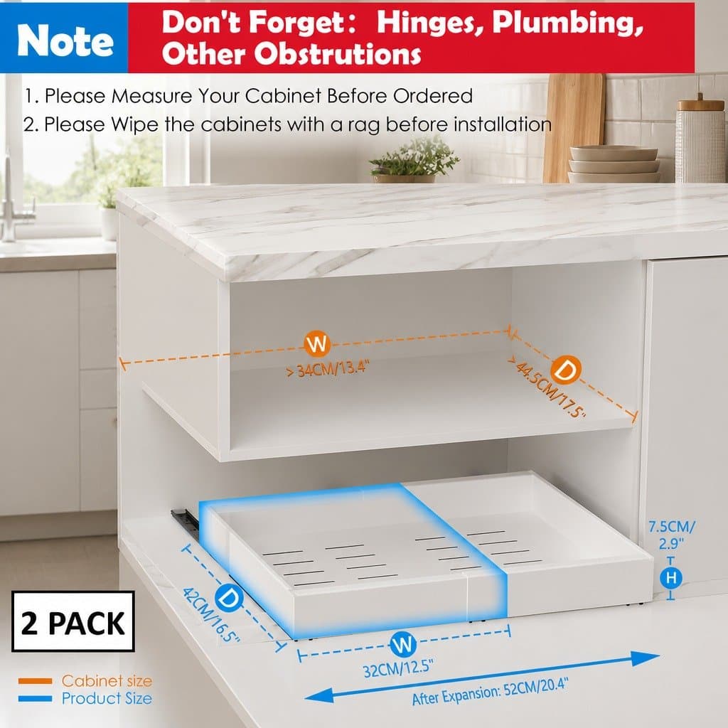Expandable Pull Out Cabinet Organizer 2 Pack for Kitchens