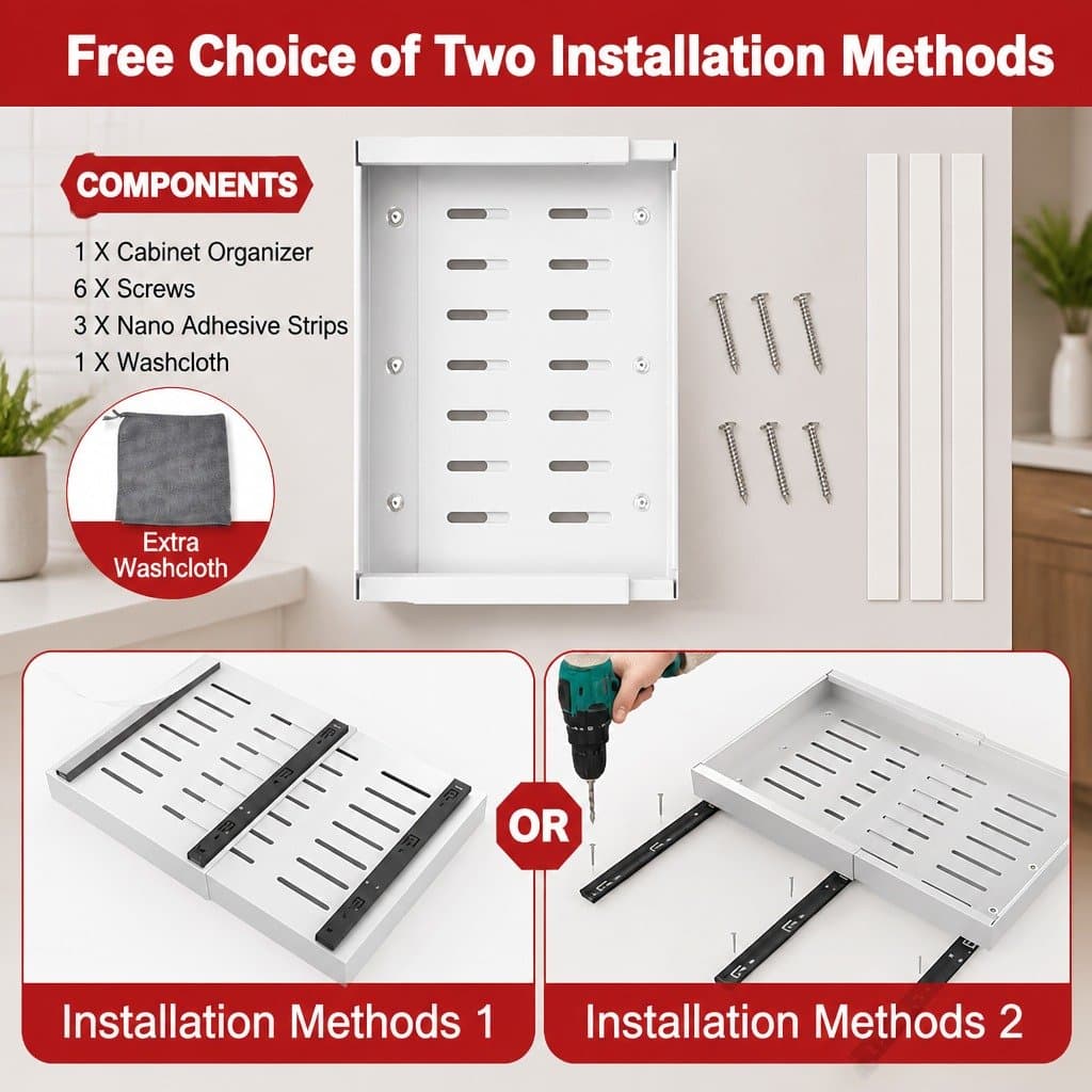 Expandable Pull Out Cabinet Organizer 2 Pack for Kitchens