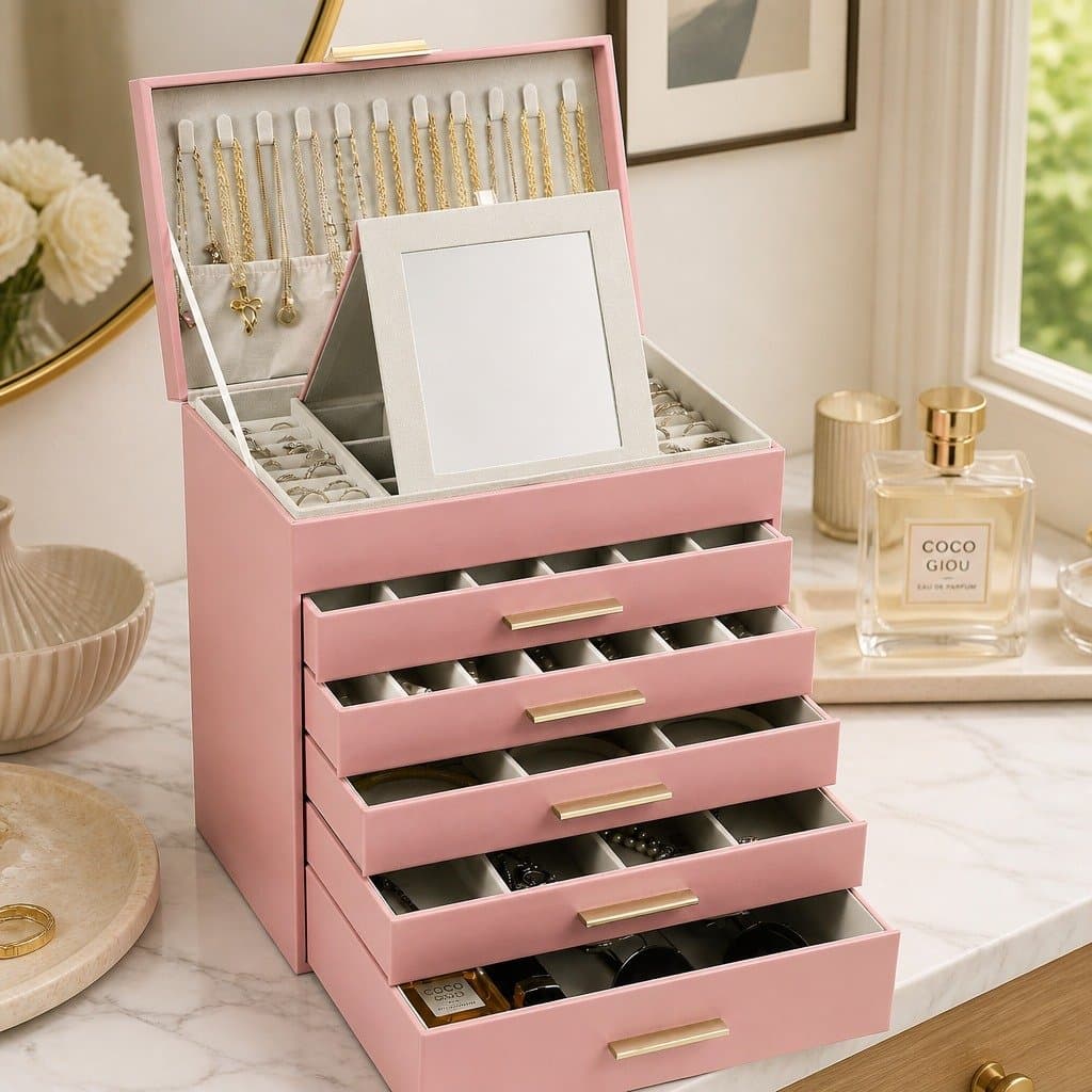 6-Layer Jewelry Organizer Box with Mirror