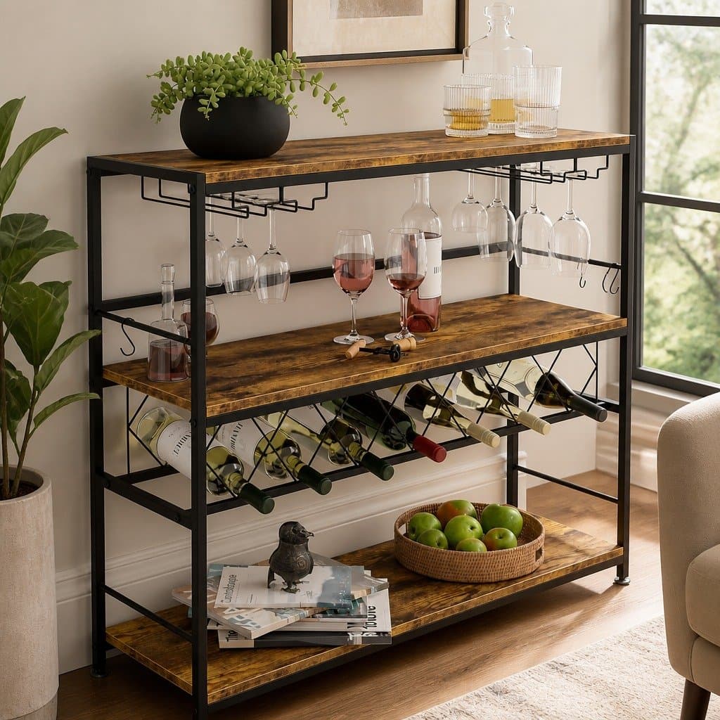 Large Wine Rack with Wood Countertop and Glass Holder