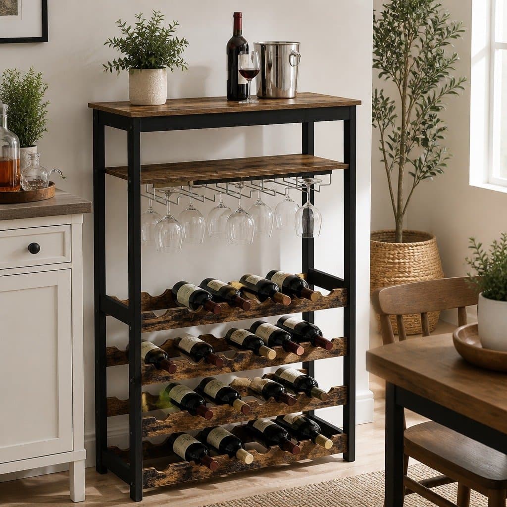 Wine Rack for 24 Bottles and 10 Glasses